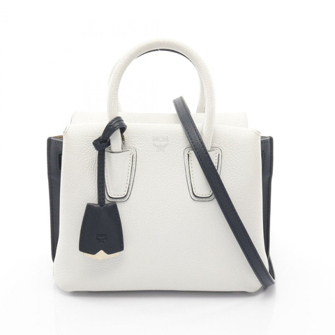 MCM MILLA 斜背單肩手提包，白色/海軍藍皮革，二手女款