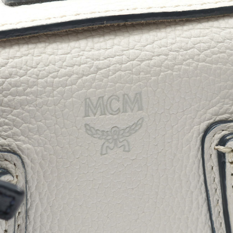 MCM MILLA 斜背單肩手提包，白色/海軍藍皮革，二手女款-3