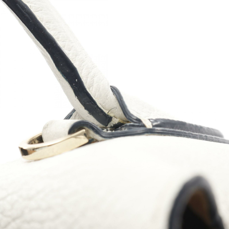 MCM MILLA 斜背單肩手提包，白色/海軍藍皮革，二手女款-4