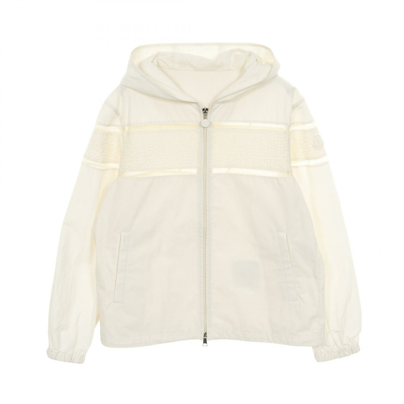 MONCLER CLISSON 帶帽女用短袖夾克，聚酯纖維，白色，2號，二手-0