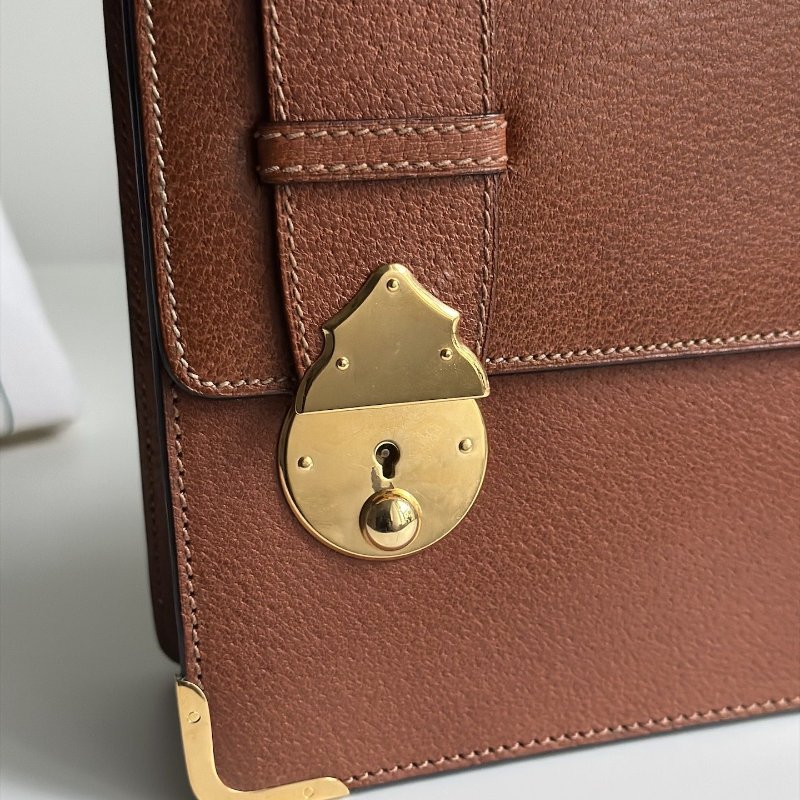 𝐆𝐔𝐂𝐂𝐈焦糖色金邊醫生包-14