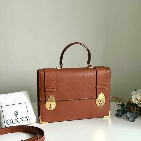 𝐆𝐔𝐂𝐂𝐈焦糖色金邊醫生包