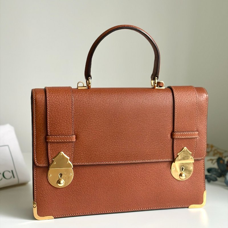 𝐆𝐔𝐂𝐂𝐈焦糖色金邊醫生包-6