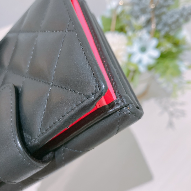 TK1883 Chanel 香奈兒大CC Logo小牛皮短皮夾 Cambon Calfskin Black Wallet-15
