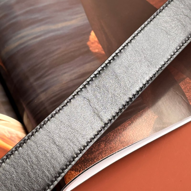 ::GUCCI:: GG Marmont 復古金色雙G金屬 LOGO塗層帆布皮革雙面扣式皮帶 (烏木x咖啡)-7