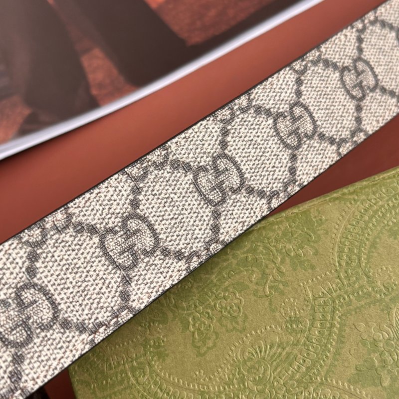 ::GUCCI:: GG Marmont 復古金色雙G金屬 LOGO塗層帆布皮革雙面扣式皮帶 (烏木x咖啡)-15