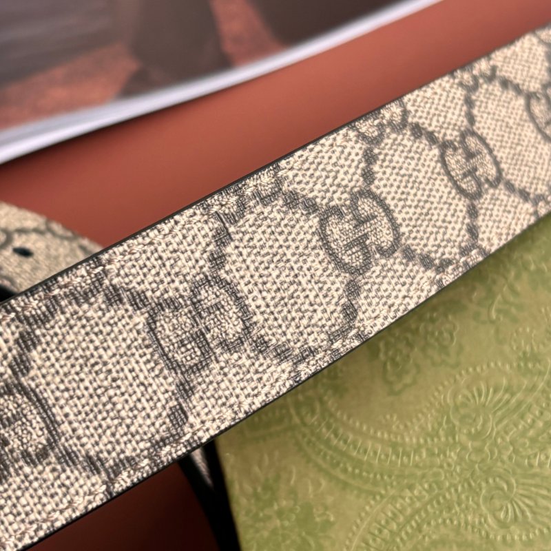 ::GUCCI:: GG Marmont 復古金色雙G金屬 LOGO塗層帆布皮革雙面扣式皮帶 (烏木x咖啡)-16