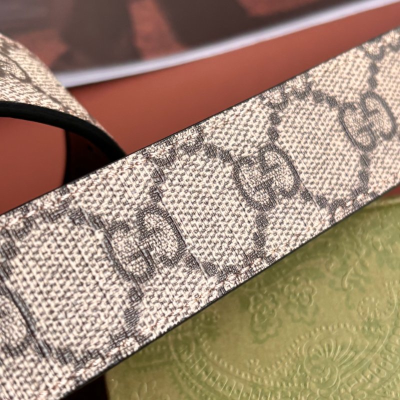 ::GUCCI:: GG Marmont 復古金色雙G金屬 LOGO塗層帆布皮革雙面扣式皮帶 (烏木x咖啡)-17