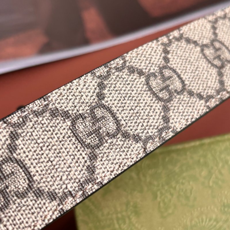 ::GUCCI:: GG Marmont 復古金色雙G金屬 LOGO塗層帆布皮革雙面扣式皮帶 (烏木x咖啡)-18