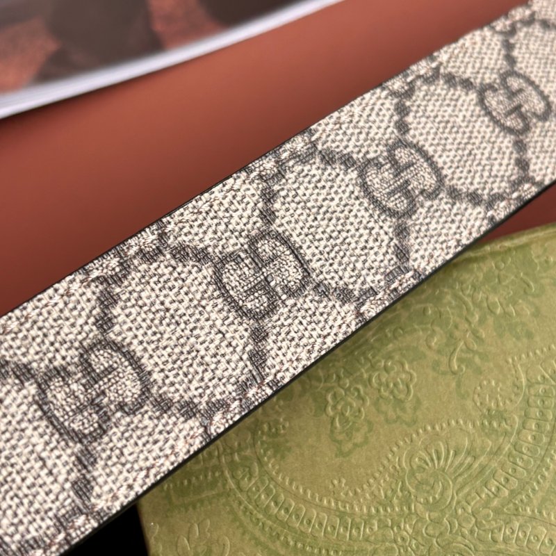 ::GUCCI:: GG Marmont 復古金色雙G金屬 LOGO塗層帆布皮革雙面扣式皮帶 (烏木x咖啡)-19