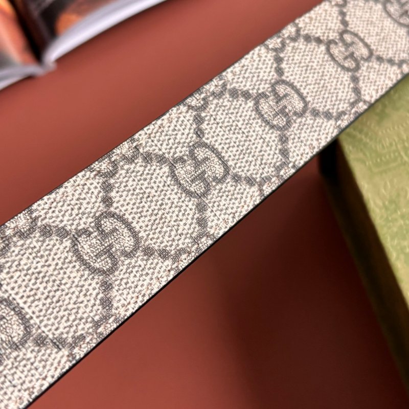 ::GUCCI:: GG Marmont 復古金色雙G金屬 LOGO塗層帆布皮革雙面扣式皮帶 (烏木x咖啡)-20