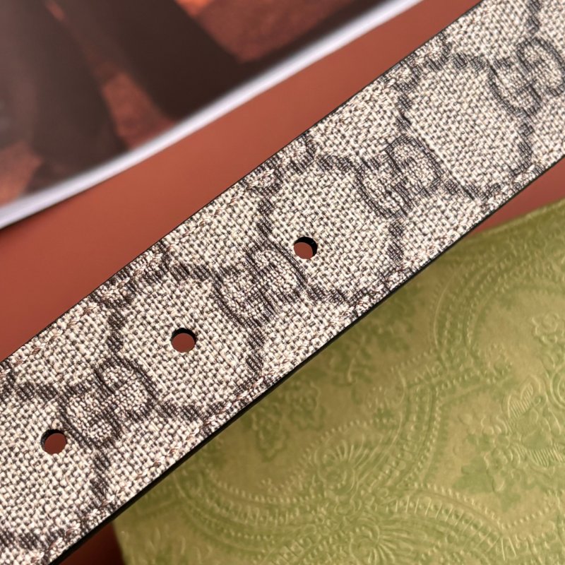 ::GUCCI:: GG Marmont 復古金色雙G金屬 LOGO塗層帆布皮革雙面扣式皮帶 (烏木x咖啡)-21