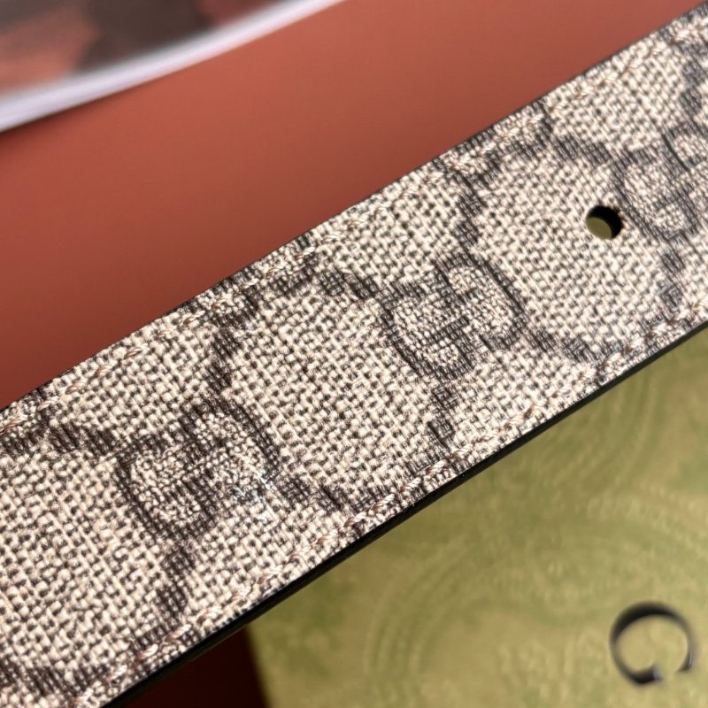 ::GUCCI:: GG Marmont 復古金色雙G金屬 LOGO塗層帆布皮革雙面扣式皮帶 (烏木x咖啡)-22