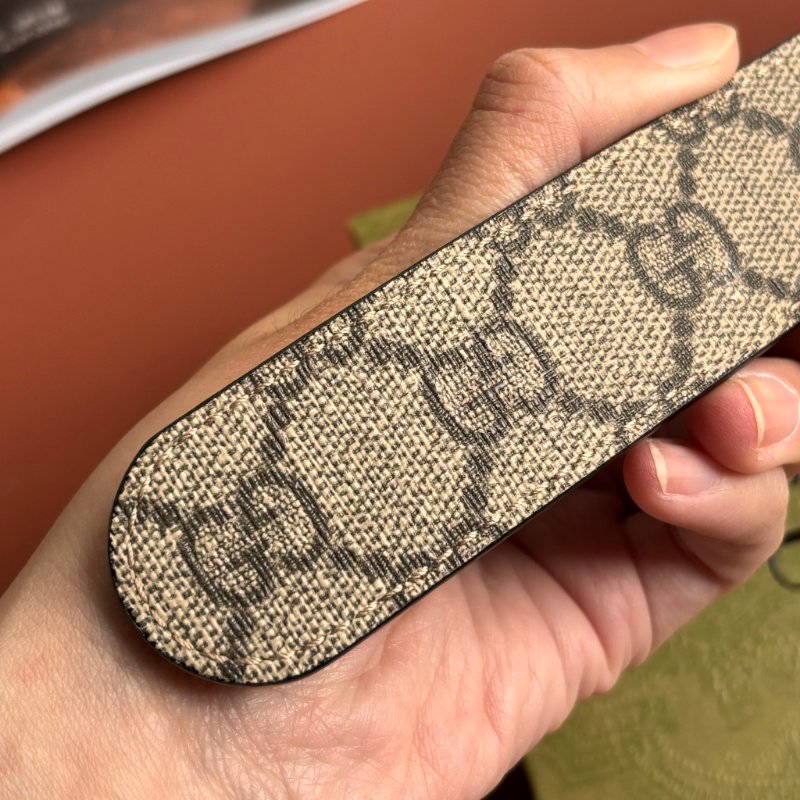 ::GUCCI:: GG Marmont 復古金色雙G金屬 LOGO塗層帆布皮革雙面扣式皮帶 (烏木x咖啡)-23