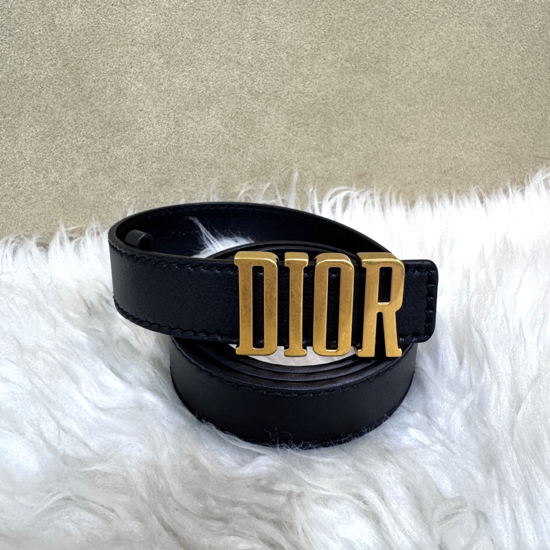 Dior 黑牛皮霧金皮帶 34腰-0