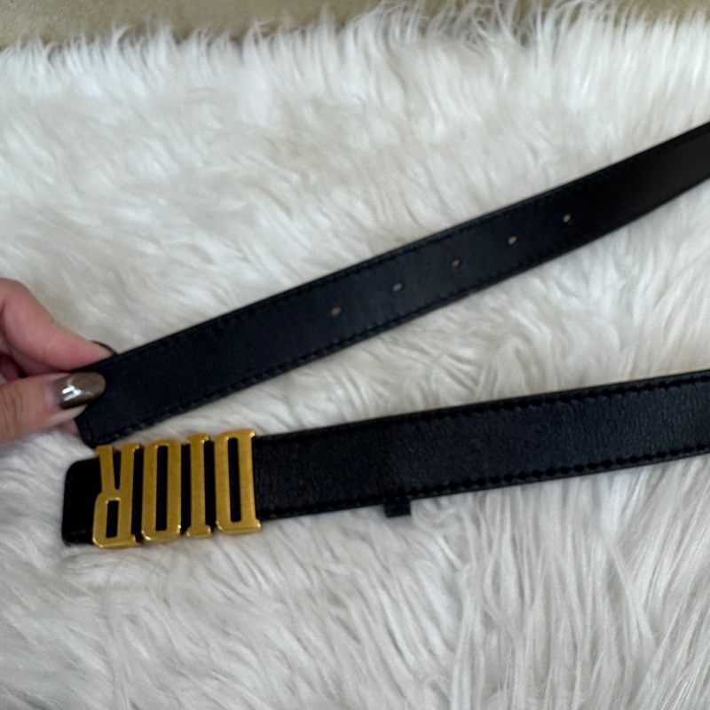 Dior 黑牛皮霧金皮帶 34腰-4