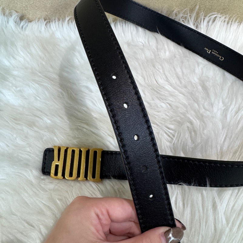 Dior 黑牛皮霧金皮帶 34腰-5
