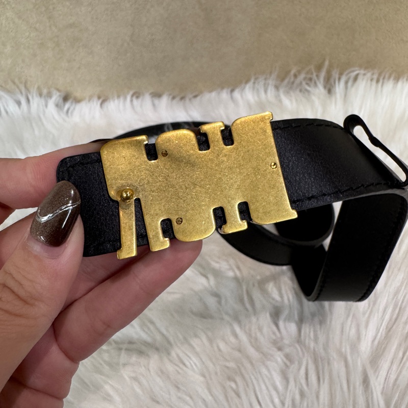 Dior 黑牛皮霧金皮帶 34腰-6