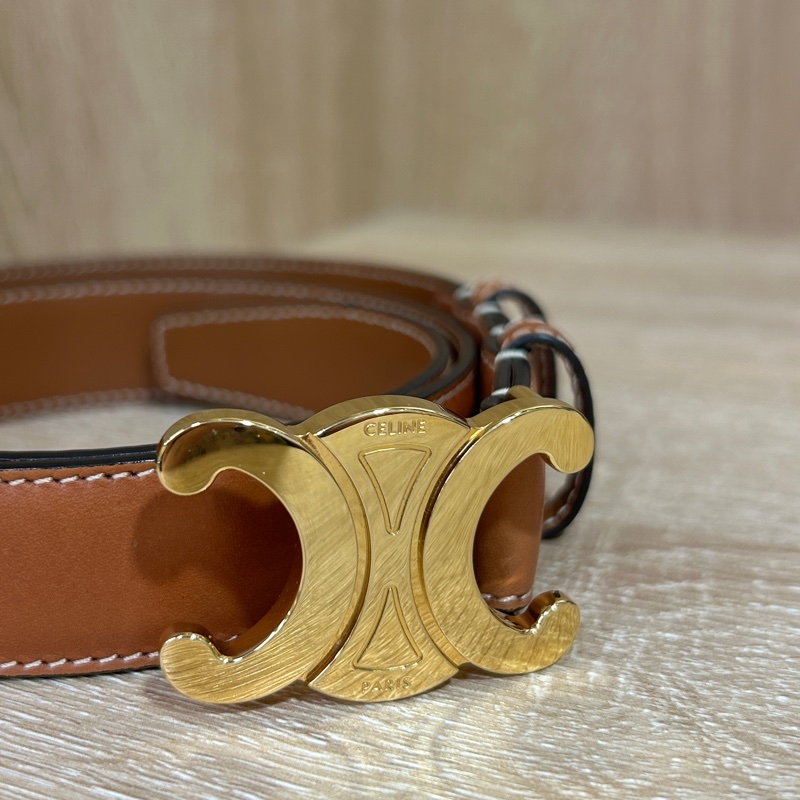 Celine 咖牛皮凱旋門皮帶-0