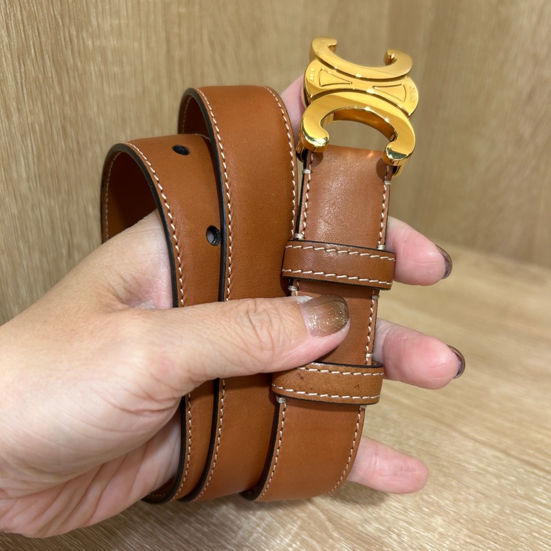 Celine 咖牛皮凱旋門皮帶-1