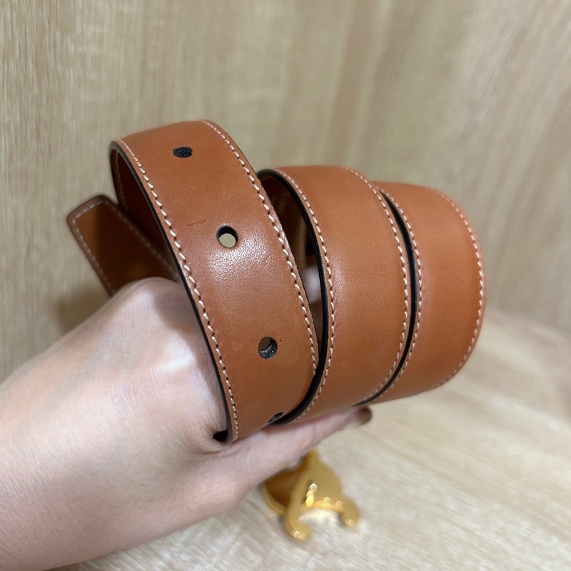 Celine 咖牛皮凱旋門皮帶-3