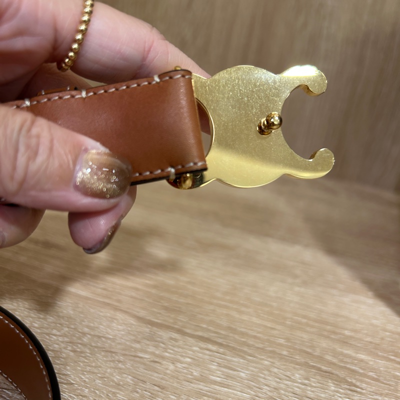 Celine 咖牛皮凱旋門皮帶-7