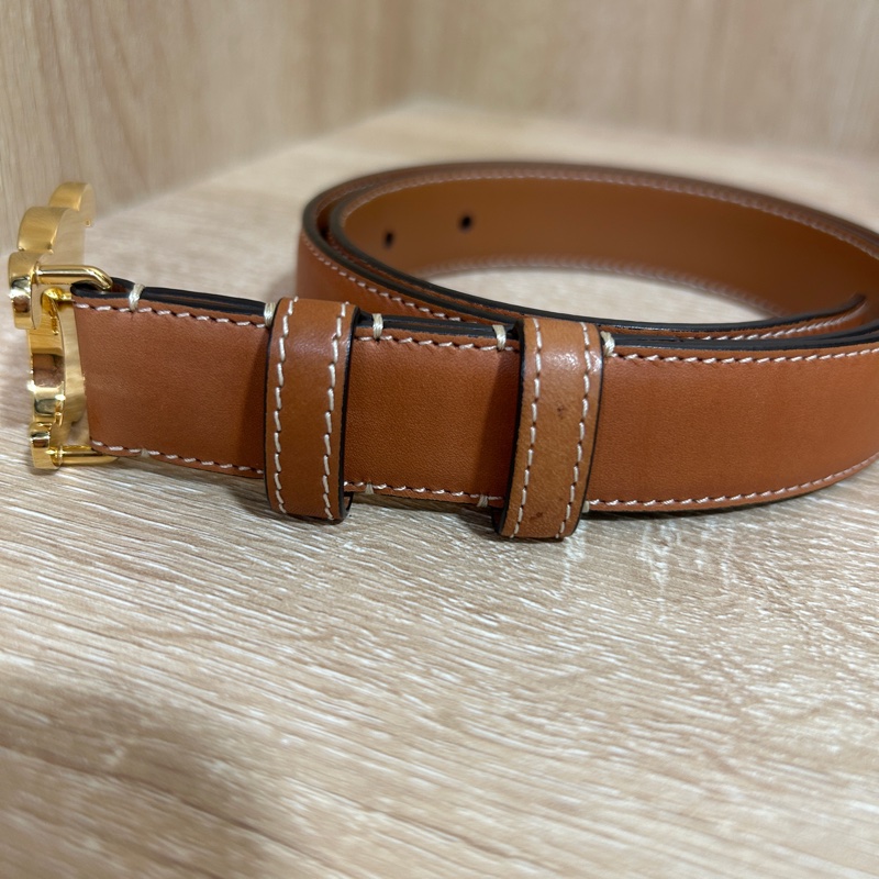 Celine 咖牛皮凱旋門皮帶-9