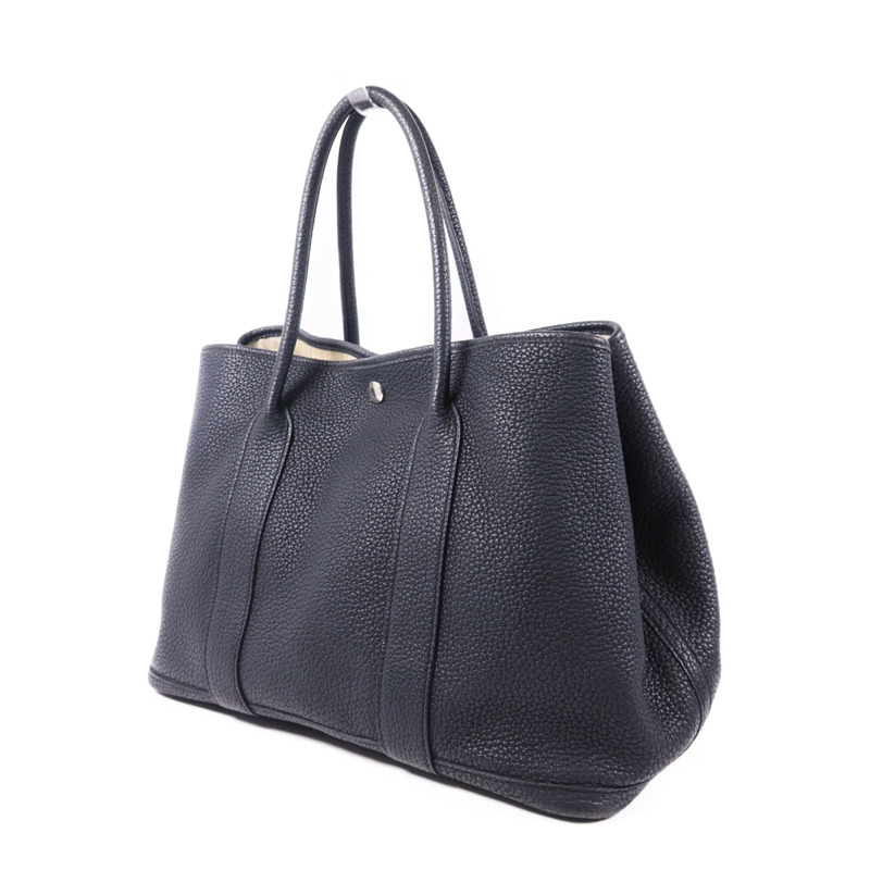 HERMES Negonda皮革Garden Party PM銀扣手挽袋Noir-2