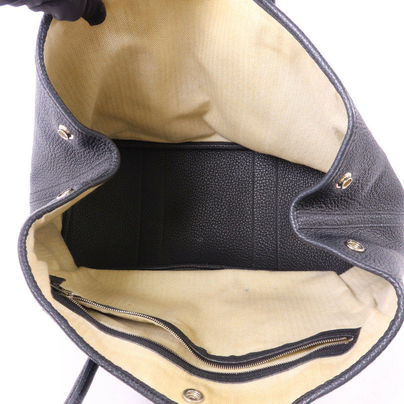 HERMES Negonda皮革Garden Party PM銀扣手挽袋Noir-5