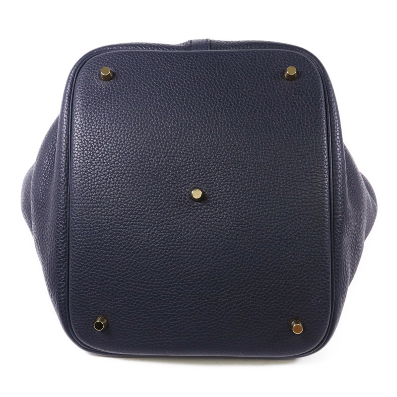 HERMES Clemence皮革Picotin GM金扣手挽袋Bleu Indigo/Orange-3