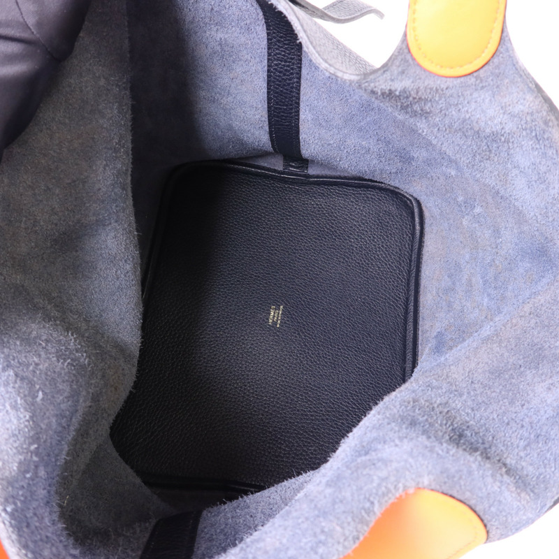HERMES Clemence皮革Picotin GM金扣手挽袋Bleu Indigo/Orange-5