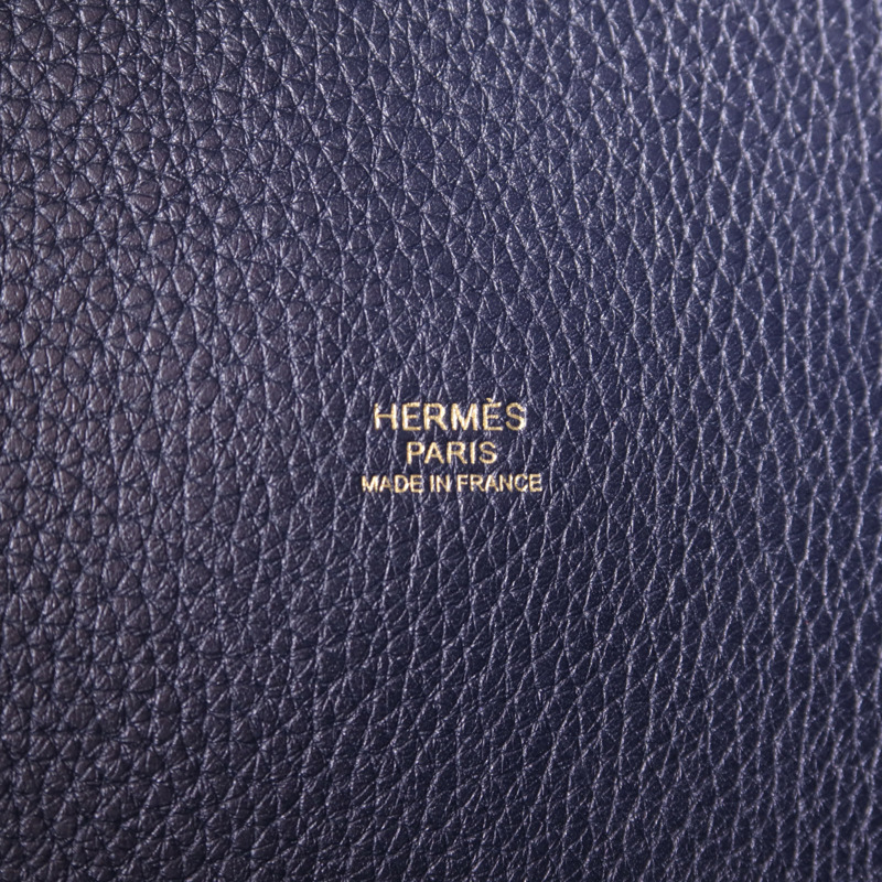 HERMES Clemence皮革Picotin GM金扣手挽袋Bleu Indigo/Orange-6