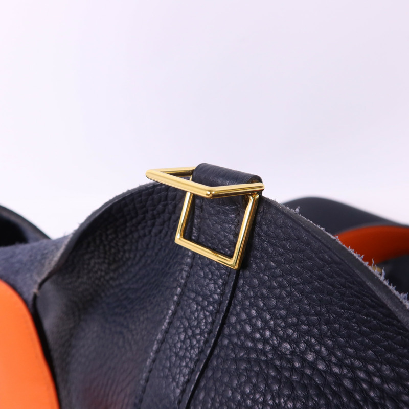 HERMES Clemence皮革Picotin GM金扣手挽袋Bleu Indigo/Orange-8