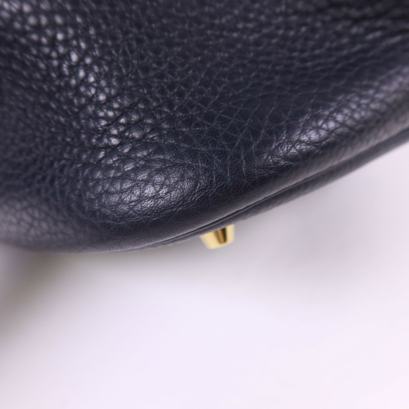 HERMES Clemence皮革Picotin GM金扣手挽袋Bleu Indigo/Orange-11