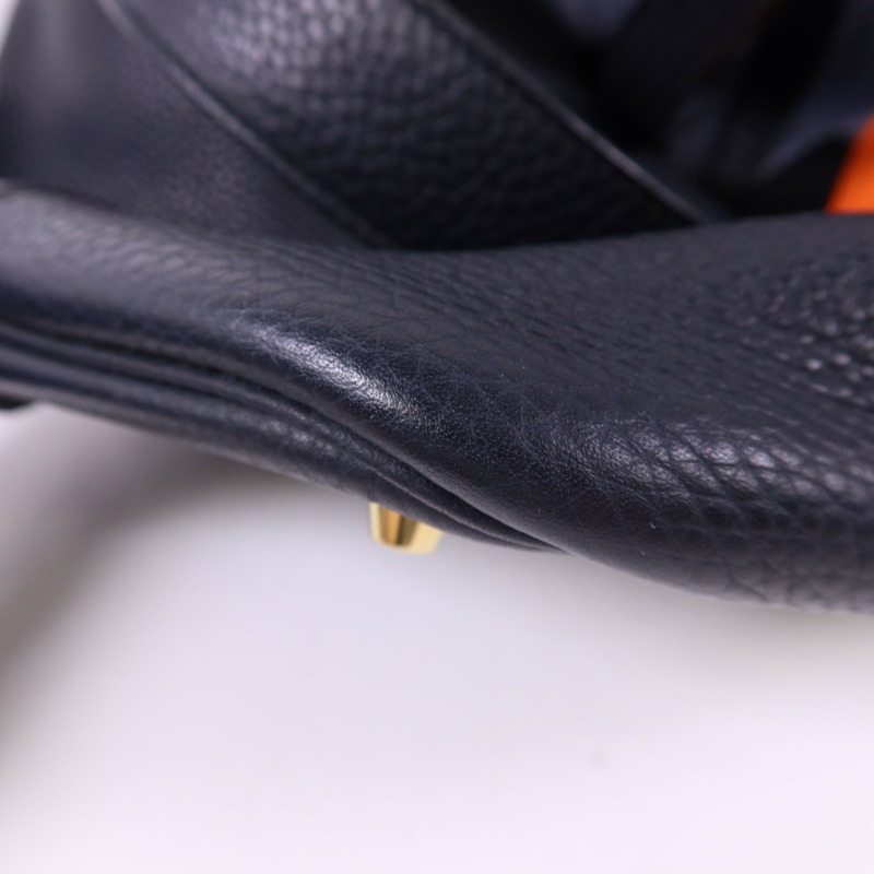 HERMES Clemence皮革Picotin GM金扣手挽袋Bleu Indigo/Orange-12