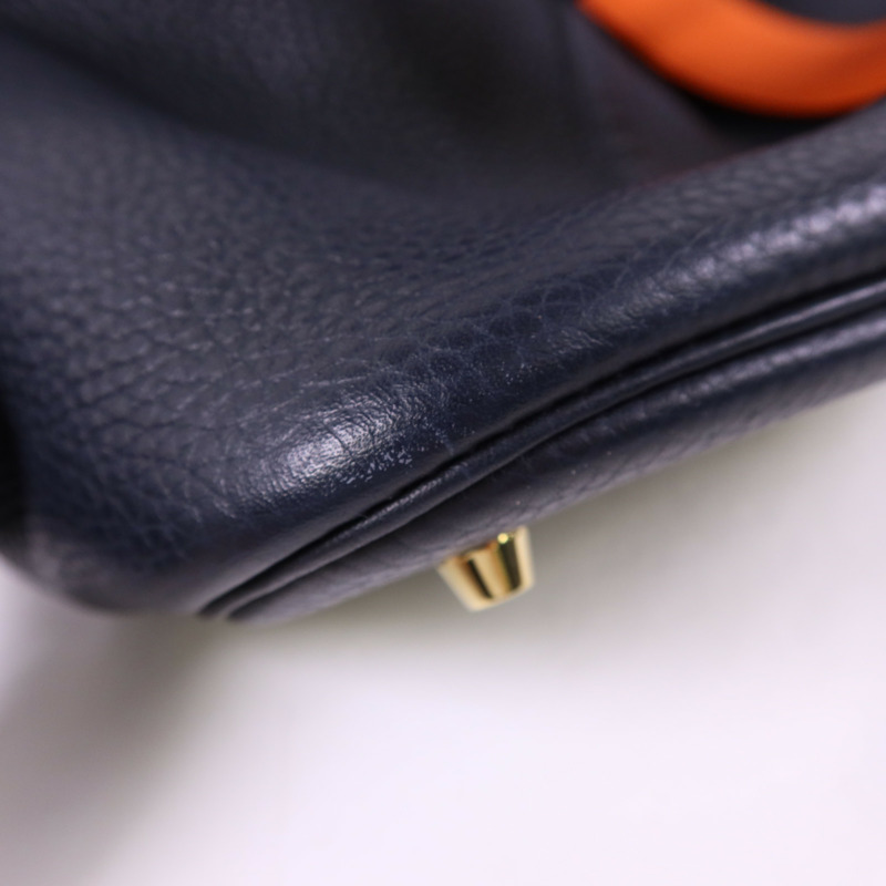 HERMES Clemence皮革Picotin GM金扣手挽袋Bleu Indigo/Orange-13