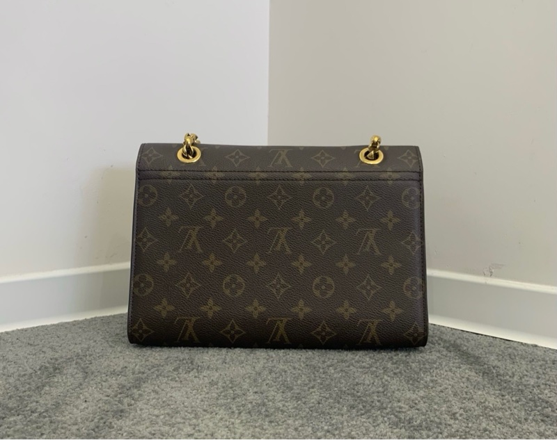 LV老花拼黑色配皮維多利亞鏈條單肩斜挎包-2