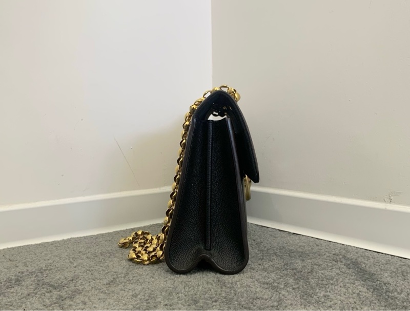 LV老花拼黑色配皮維多利亞鏈條單肩斜挎包-3