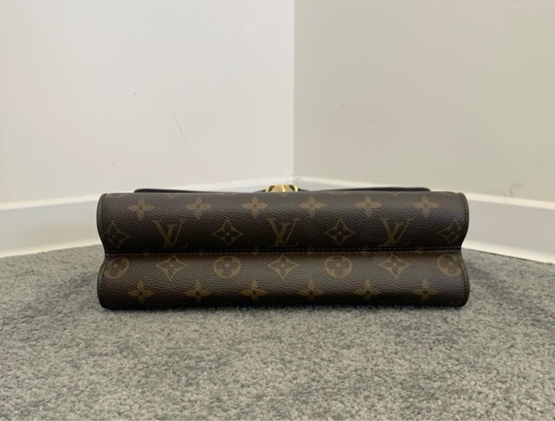 LV老花拼黑色配皮維多利亞鏈條單肩斜挎包-4