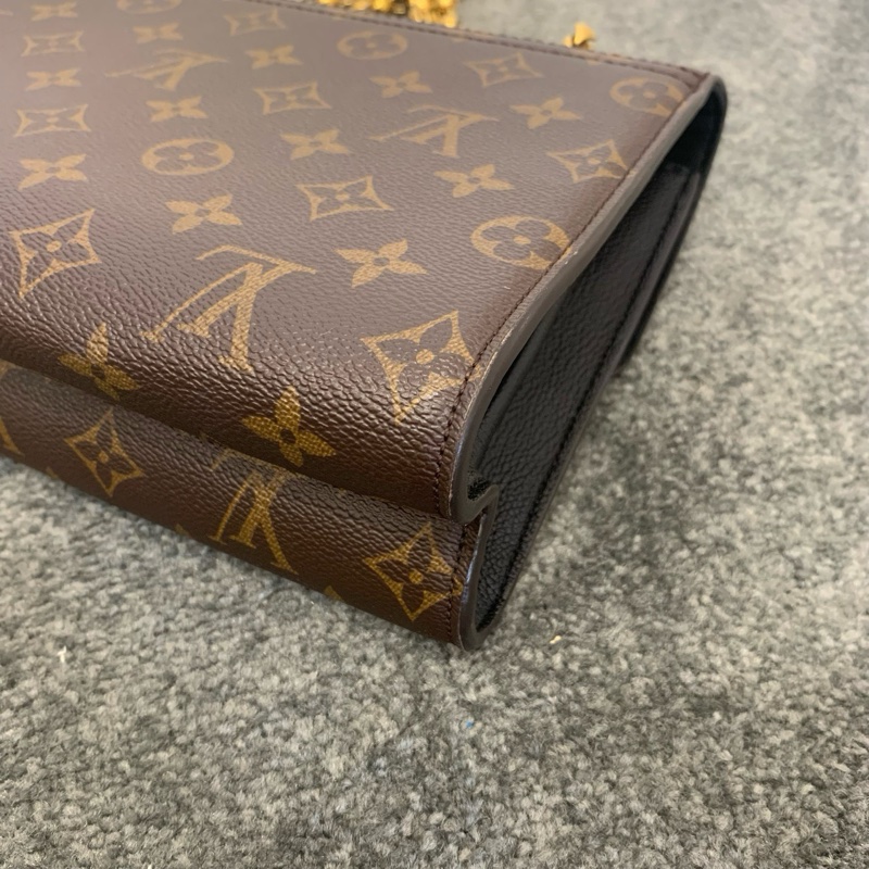 LV老花拼黑色配皮維多利亞鏈條單肩斜挎包-7