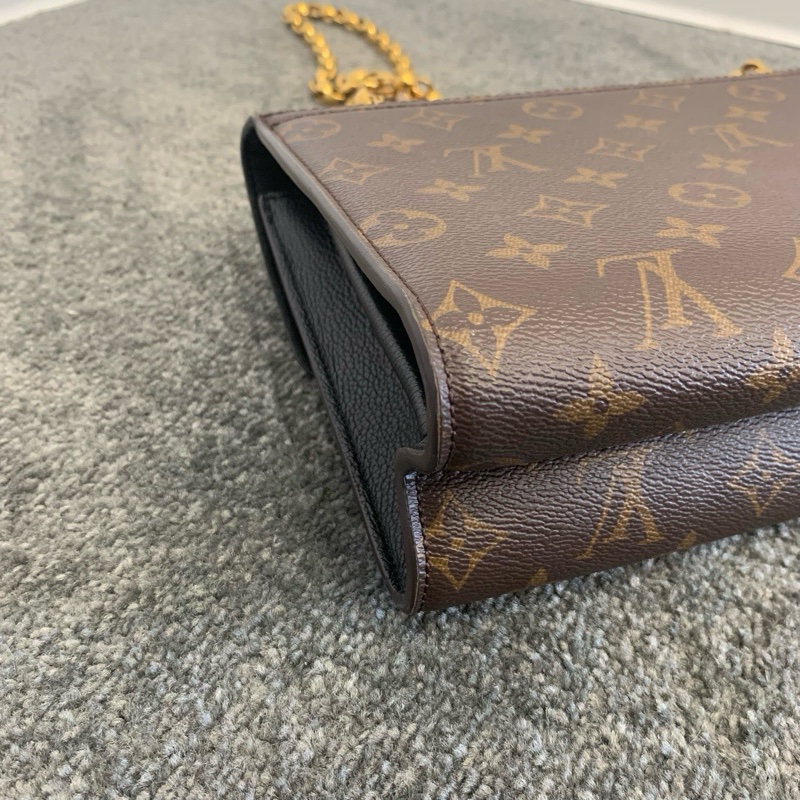 LV老花拼黑色配皮維多利亞鏈條單肩斜挎包-8