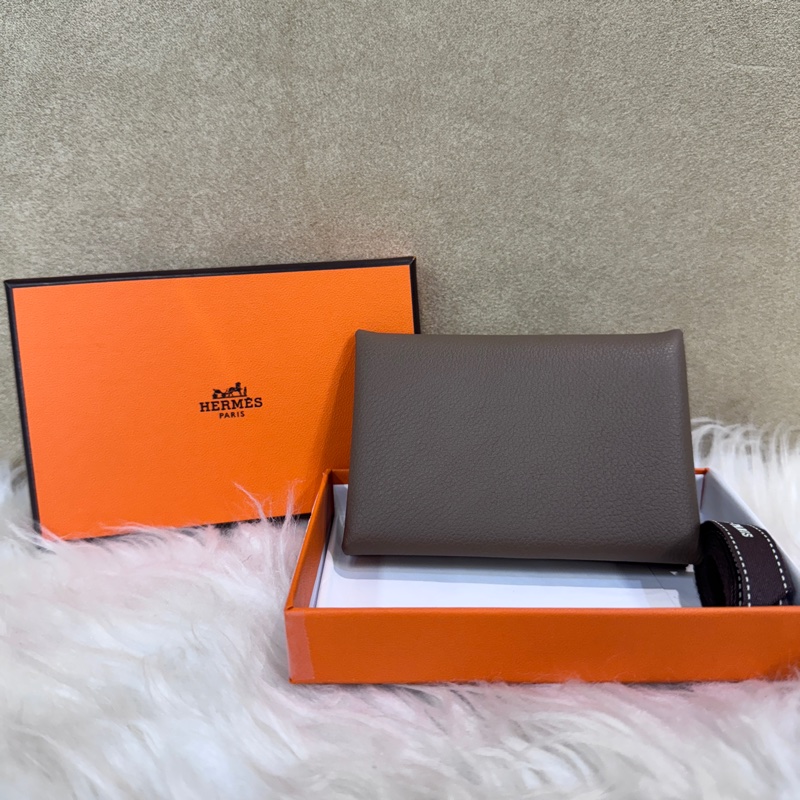 Hermes Calvi Duo 大象灰銀釦Evercolor卡夾 零錢包 離櫃品-0