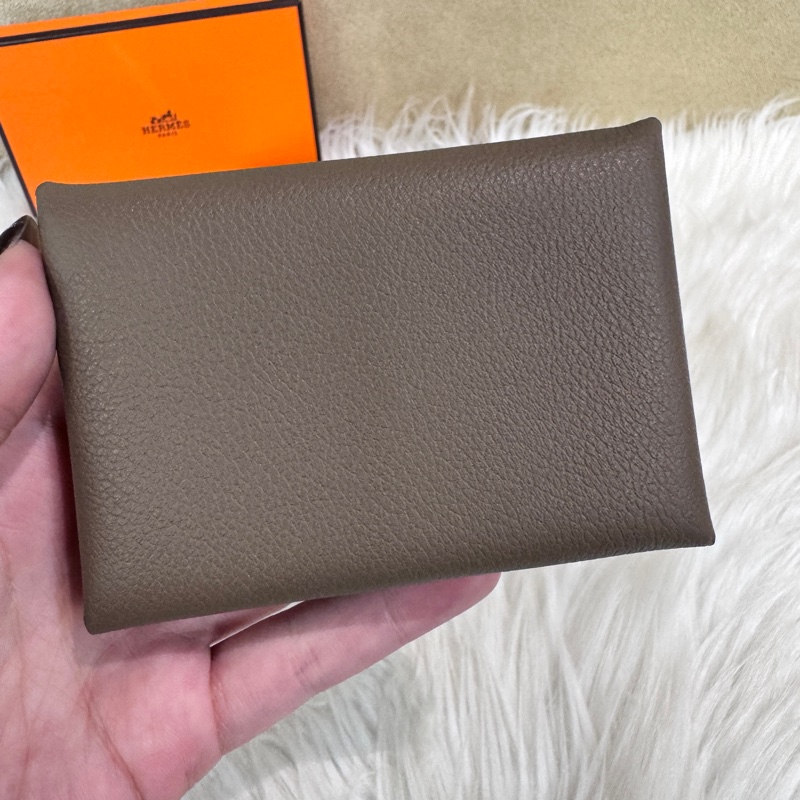 Hermes Calvi Duo 大象灰銀釦Evercolor卡夾 零錢包 離櫃品-1