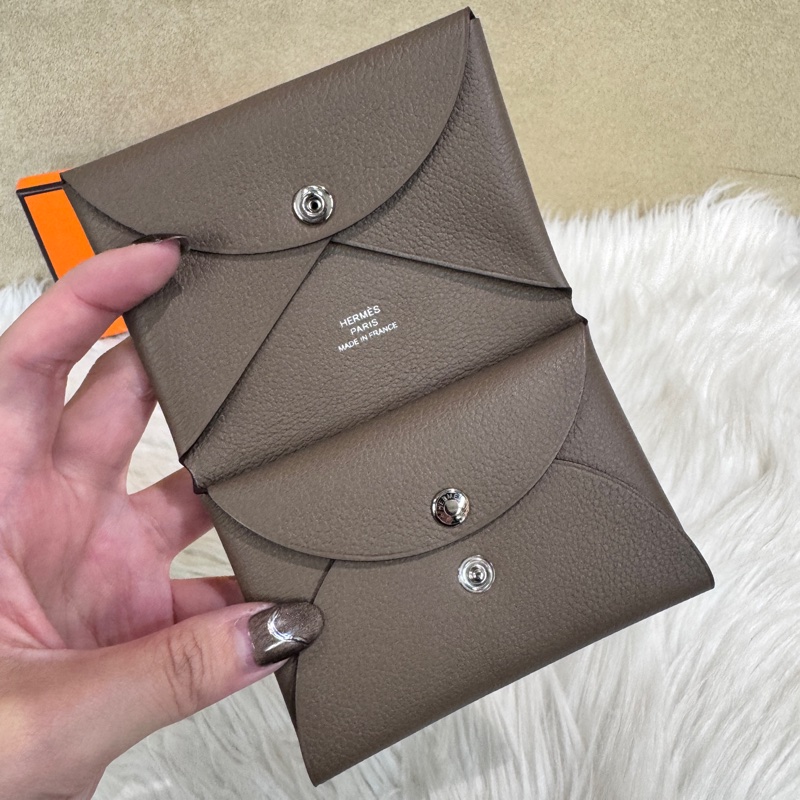 Hermes Calvi Duo 大象灰銀釦Evercolor卡夾 零錢包 離櫃品-7