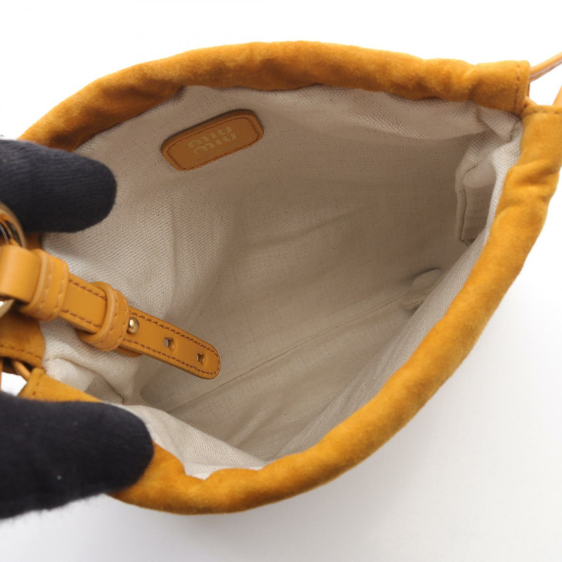 Miu Miu CAMOSCIO 抽繩手拿包 5GN010 棕色麂皮 二手 女士-2