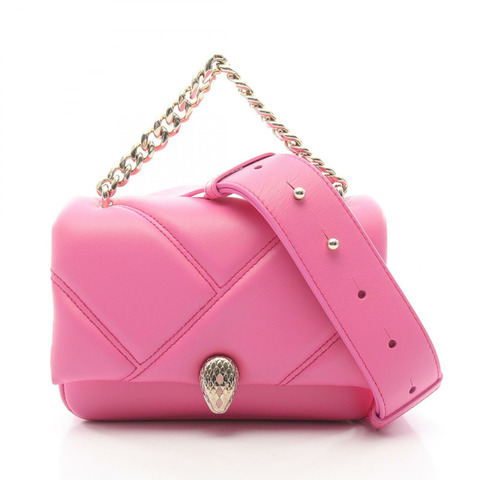 寶格麗 Serpenti Cabochon 鏈條肩背斜背包，粉紅色二手皮革