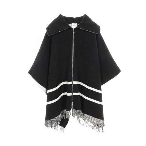 MONCLER 針織披肩斗篷，附流蘇，羊毛尼龍材質，黑色 #UNI 二手 女款