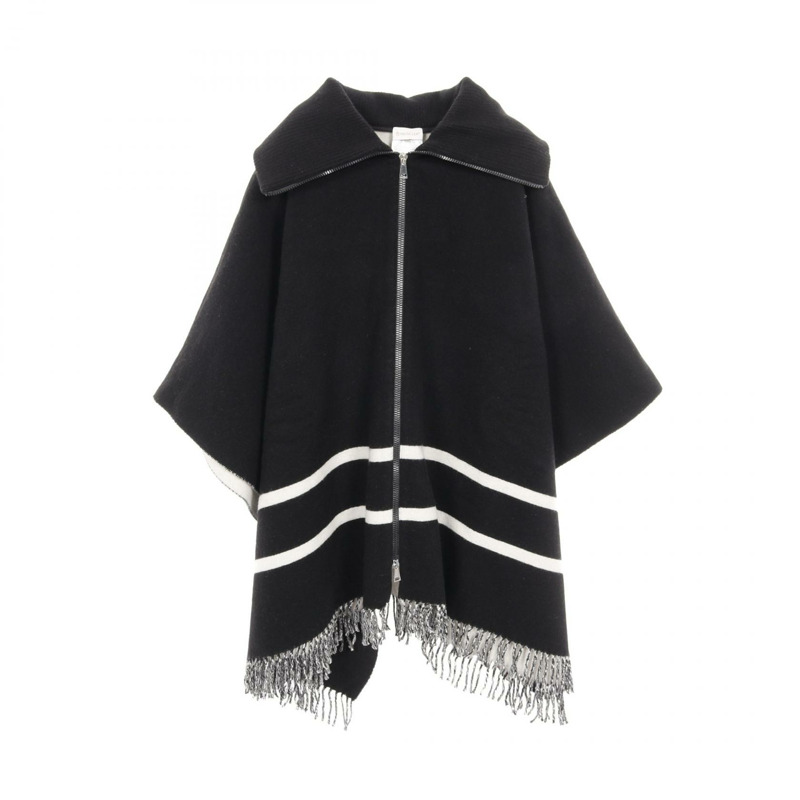 MONCLER 針織披肩斗篷，附流蘇，羊毛尼龍材質，黑色 #UNI 二手 女款-0