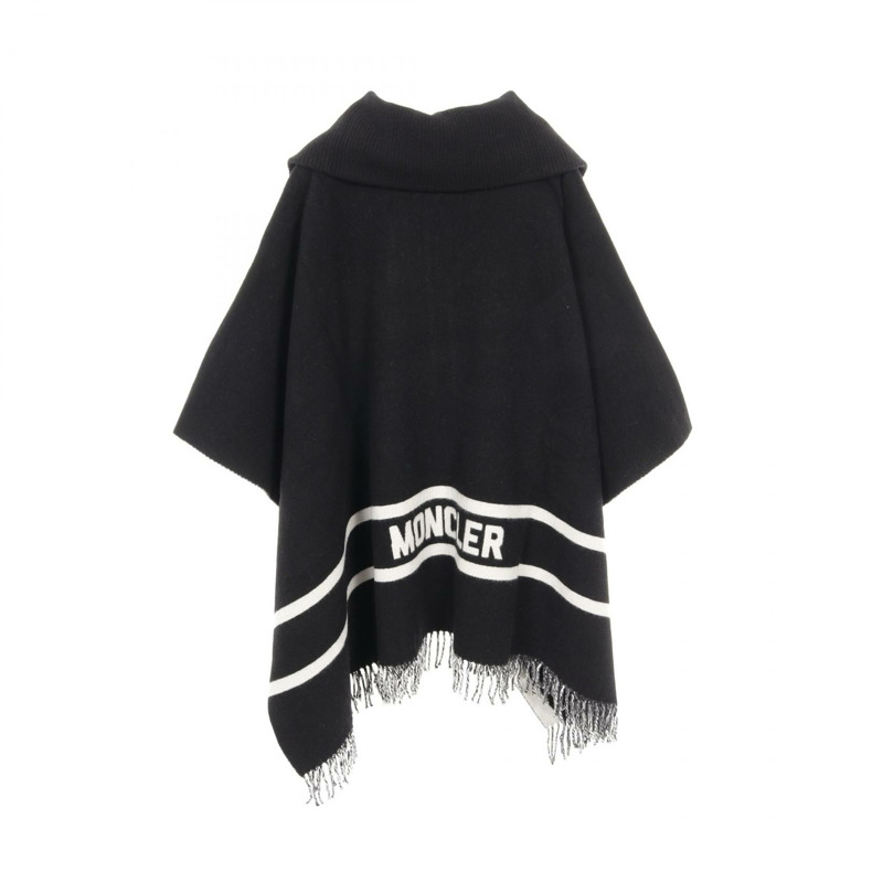MONCLER 針織披肩斗篷，附流蘇，羊毛尼龍材質，黑色 #UNI 二手 女款-1