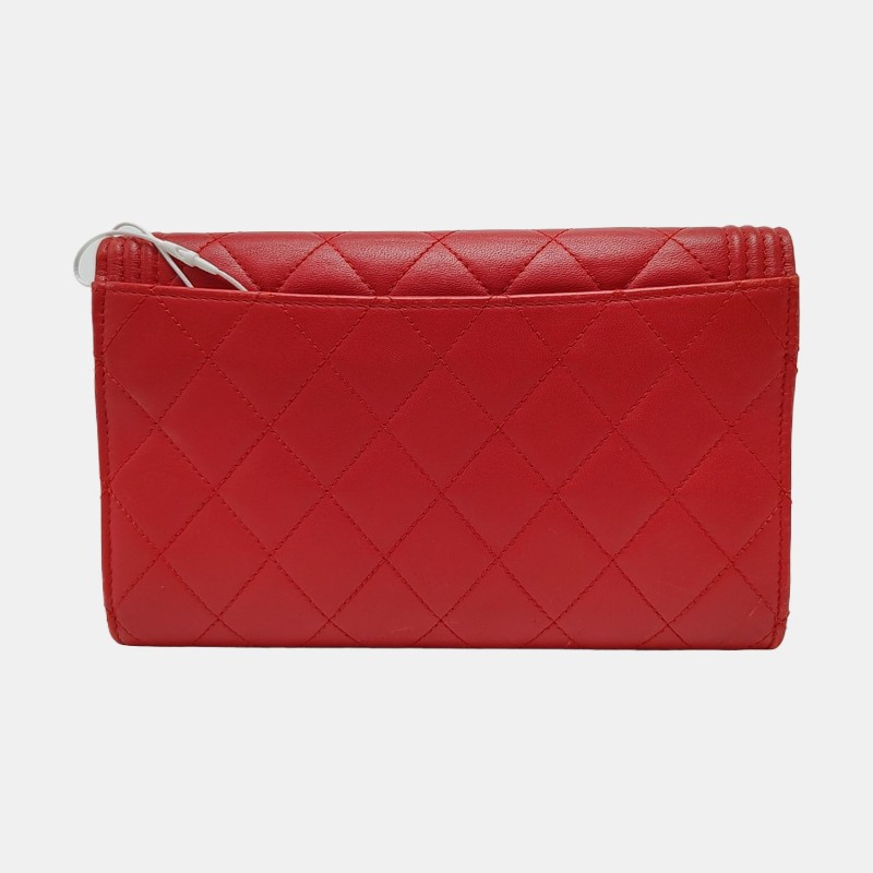 CHANEL BOY CHANEL紅色羊皮菱格紋絎縫單肩包 金色五金 22開 可拆卸肩帶-4